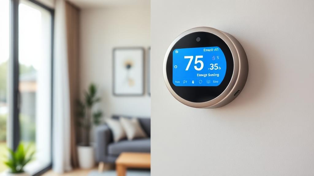 Smart thermostat showing energy savings in modern home