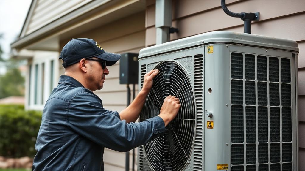 HVAC technician inspecting an air conditioning unit